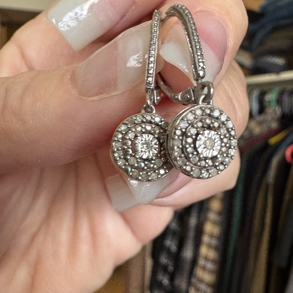Macy's Jewelry - 1/10 CT Diamond Halo Dangle Earrings Sterling Silver